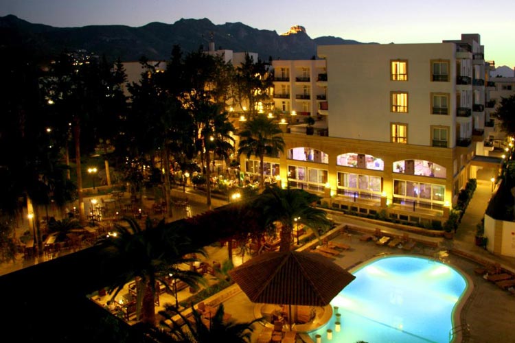 Pia Bella Hotel at night